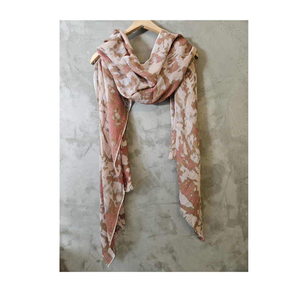Eileen Fisher Women’s Beige Pink Brown Abstract Fringe Scarf